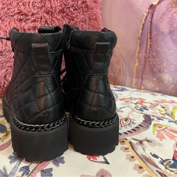 Vince Camuto Maissa Black Quilted Leather Chain Detail Chunky Lug Sole Boots - Picture 2 of 3